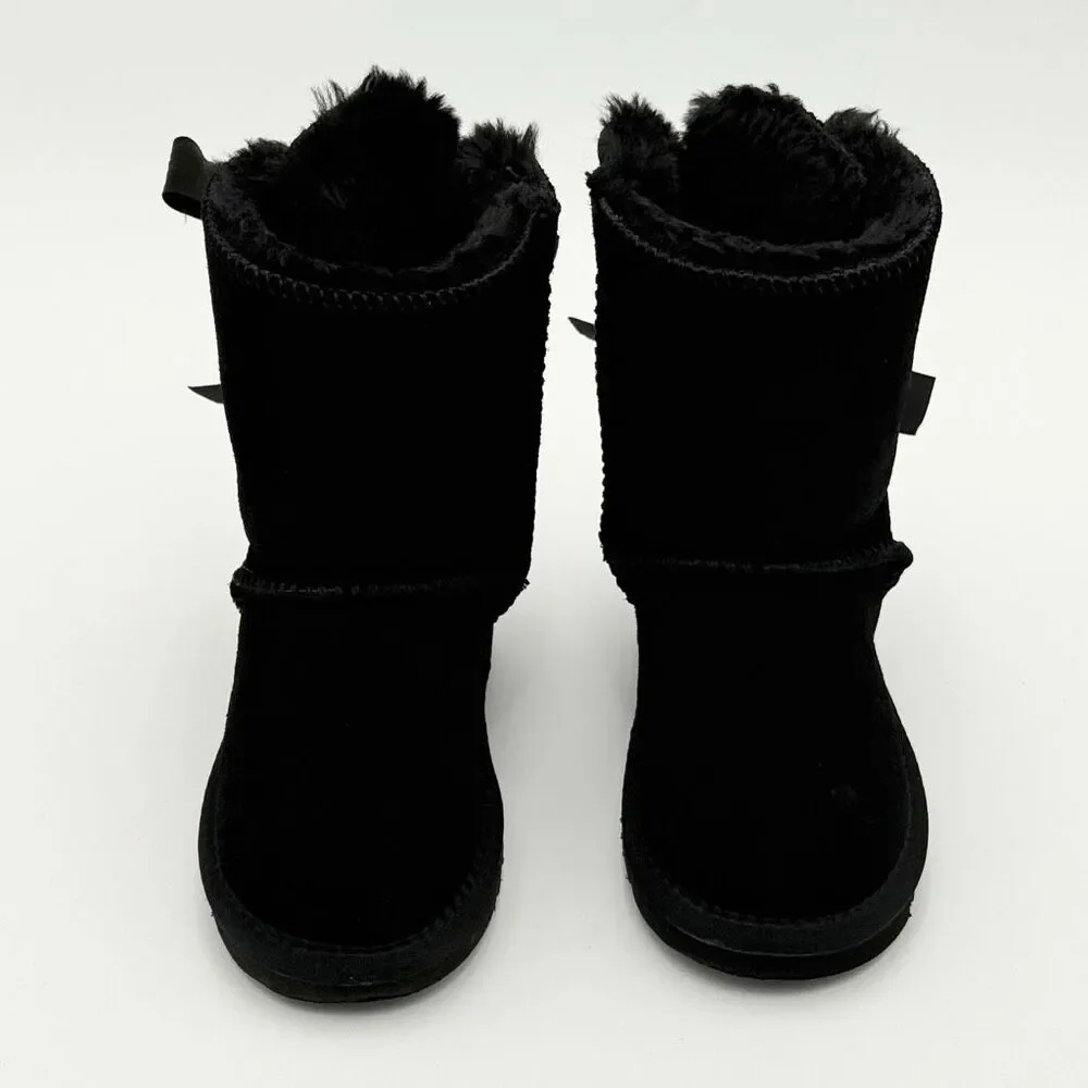 UGG Black Bailey Bow Sheepskin Winter Boots - Little Kids US Size